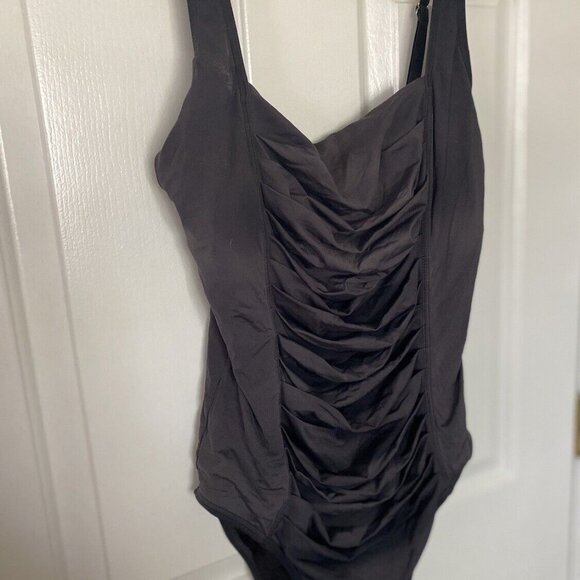 Calvin Klein Women's Ruched Panel One Piece Swimsuit Silver Brown Swimwear Sz 12 - Picture 12 of 16